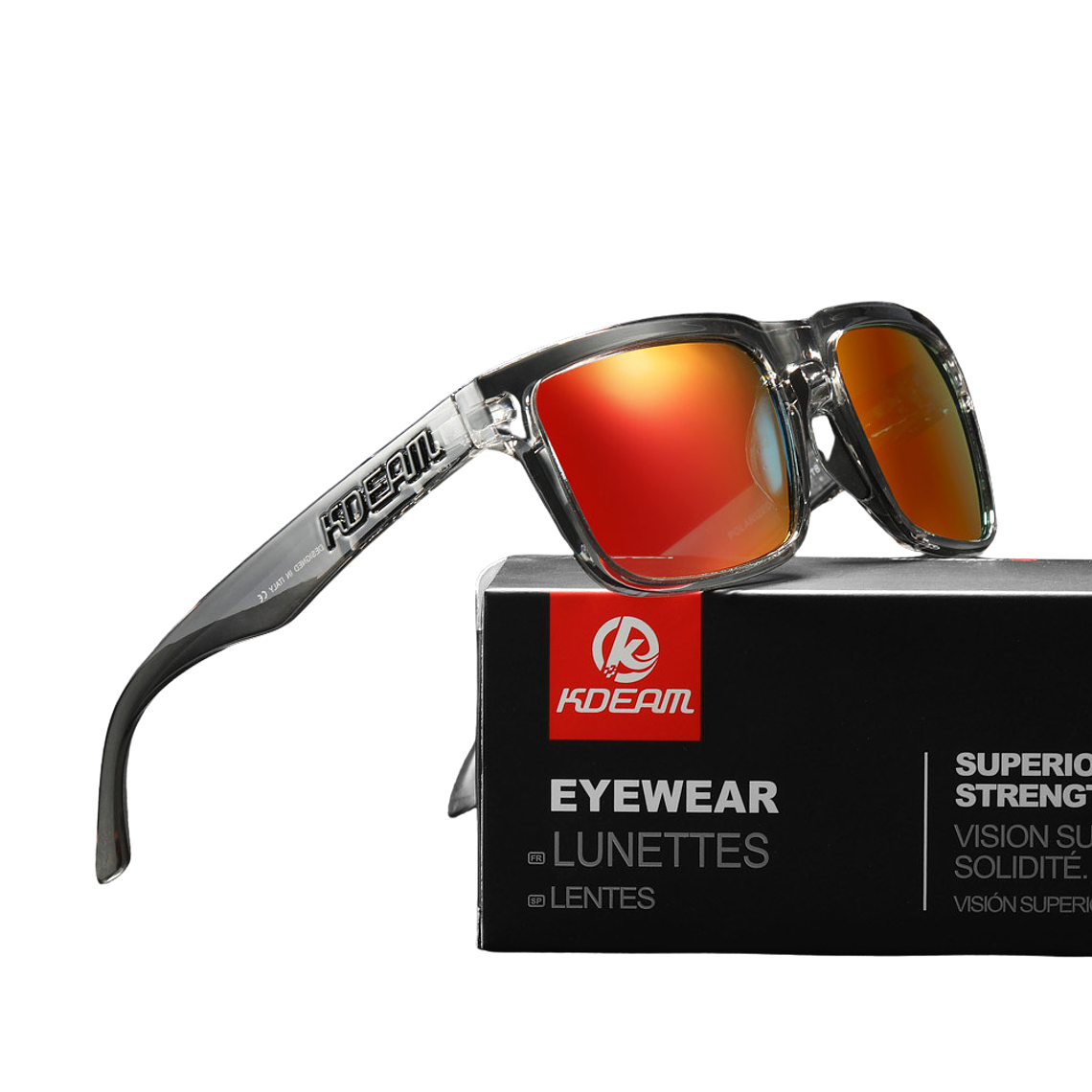 Lentes de Sol KDEAM Polarizados Marco Transparente - Modelo C18 Lunas Espejo Rojo UV400 para Conducir 1