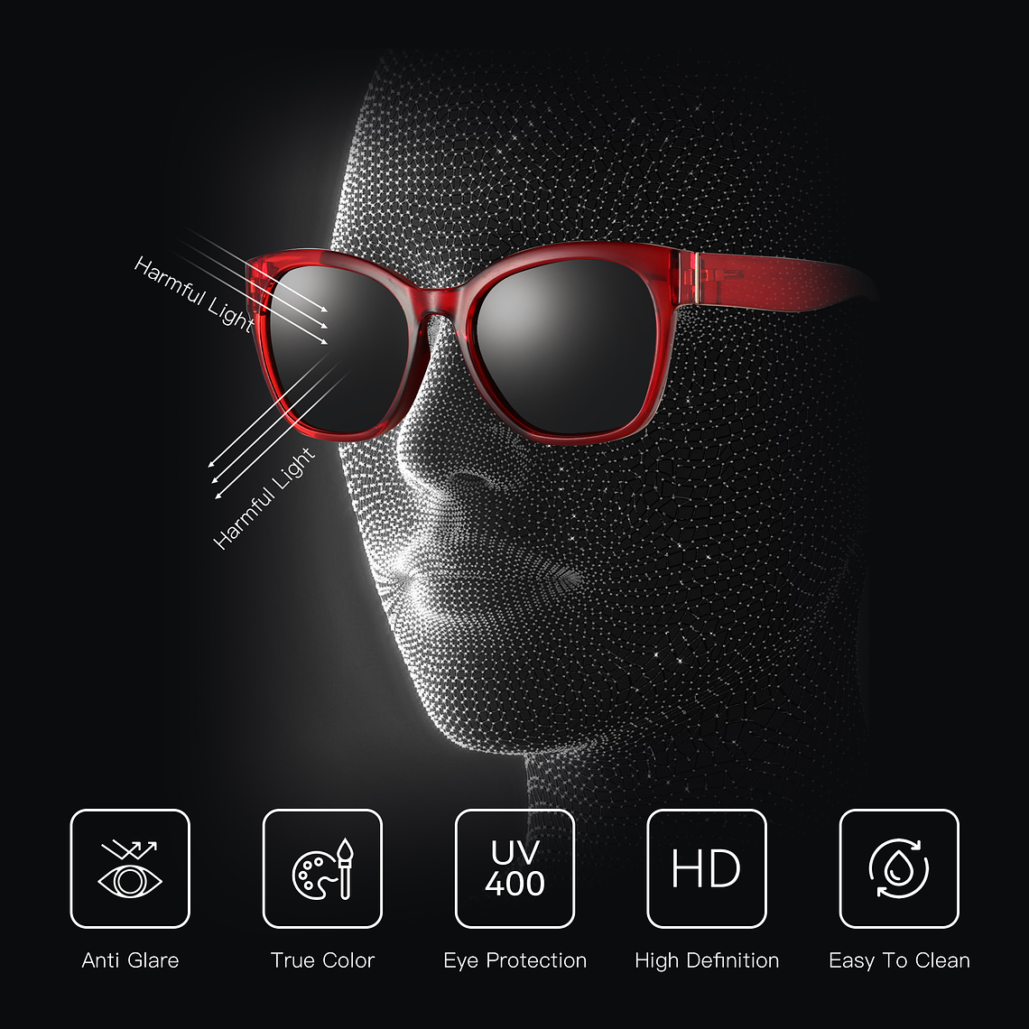 Lentes de Sol Zenottic Polarizados Marco Negro - Modelo ZS2204-001 UV400 Montura de Mariposa 3