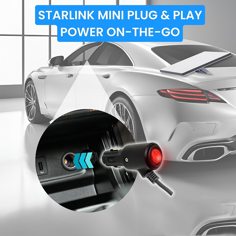 Cargador de Auto Para Starlink Mini Con Interruptor Indicador LED - 2 Metros - Protección Contra Sobretensiones 6