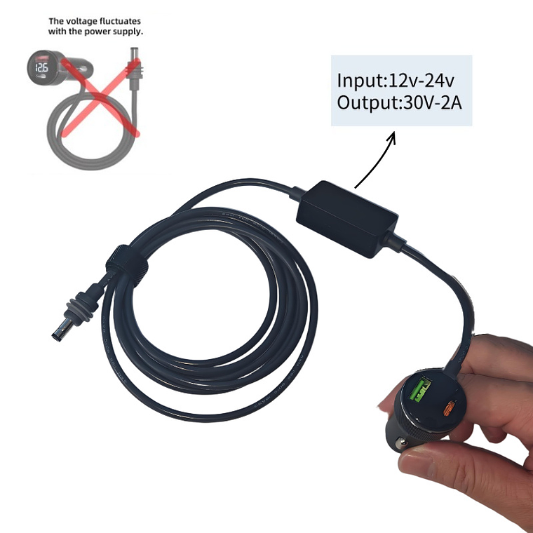 Inversor de Energía Para Starlink Mini 12V a 30V-2A - Adaptador Auto Cigarrera con Estabilizador de Voltaje - 2 Metros - 3 EN 1 2