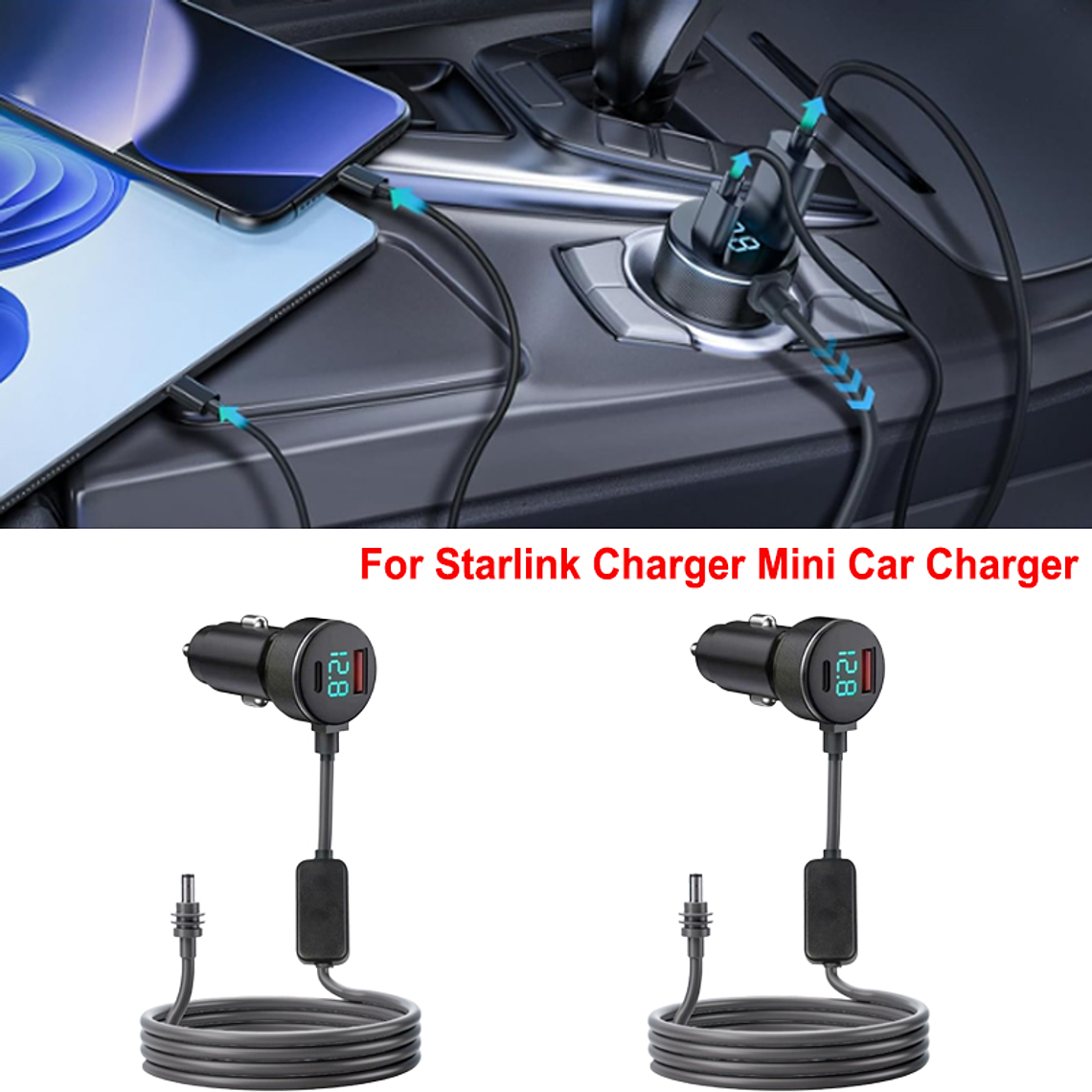 Inversor de Energía Para Starlink Mini 12V a 30V-2A - Adaptador Auto Cigarrera con Estabilizador de Voltaje - 2 Metros - 3 EN 1 7