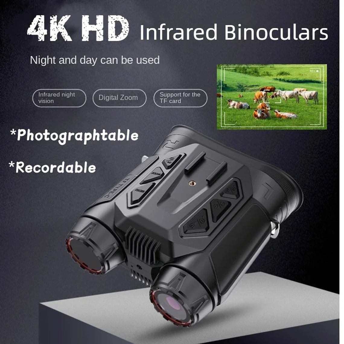 Binocular Digital de Visión Nocturna Infrarroja NVC 900 4K UHD WIFI Para Caza y Camping con Zoom 16X de 48MP 7