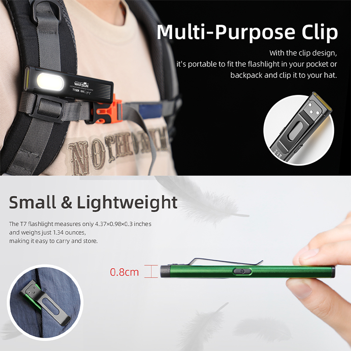 Linterna LED T7 Pro - Portatil de 750 Lumenes Equivalentes - Ideal Para Senderismo y Caza 4