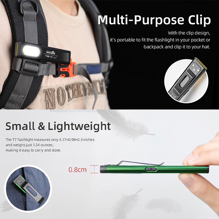 Linterna LED T7 Pro - Portatil de 750 Lumenes Equivalentes - Ideal Para Senderismo y Caza 4