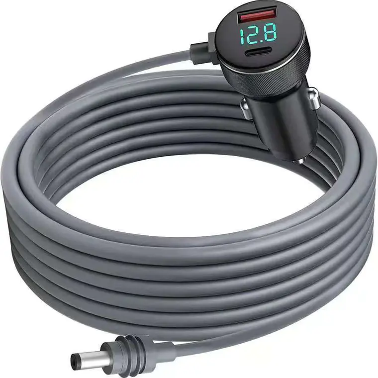 Cargador de Auto Para Starlink Mini 3 en 1 con Pantalla Digital - 2 Metros - Monitor de Voltaje y Puertos USB A y C 5