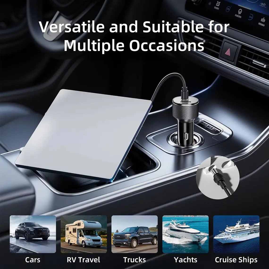 Cargador de Auto Para Starlink Mini 3 en 1 con Pantalla Digital - 2 Metros - Monitor de Voltaje y Puertos USB A y C 8
