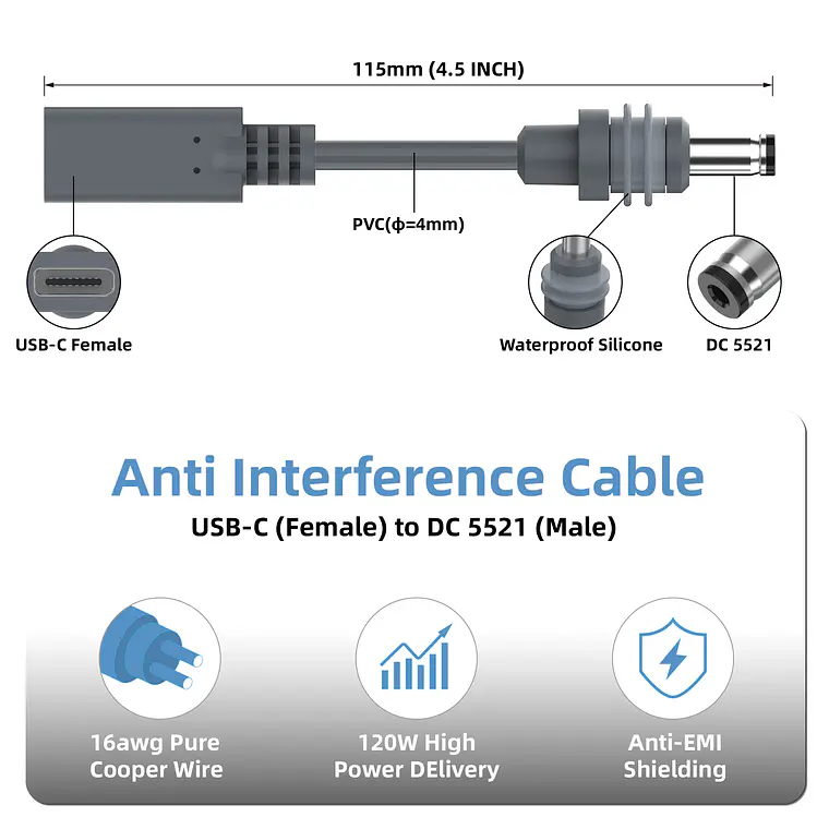 Adaptador Para Starlink Mini USB-C Hembra a DC Macho 4