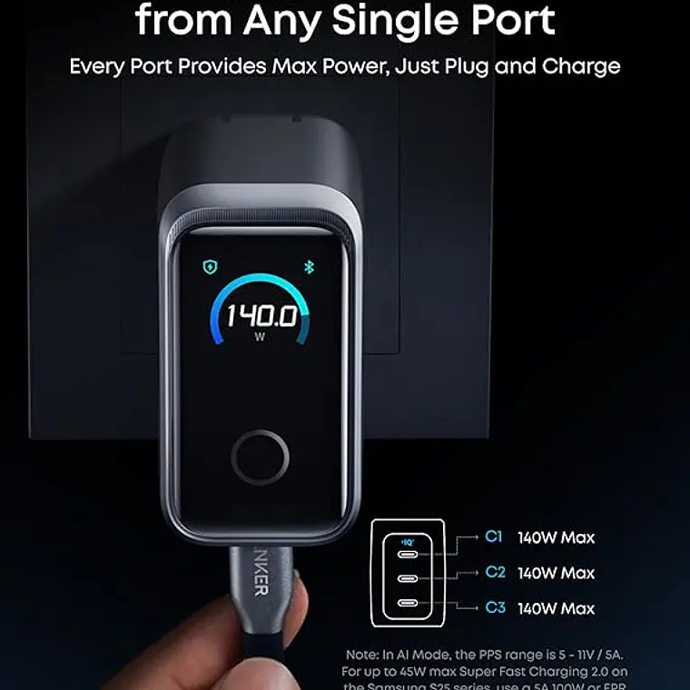 Cargador Anker Prime 160w Gan Con Pantalla Táctil Smart 2