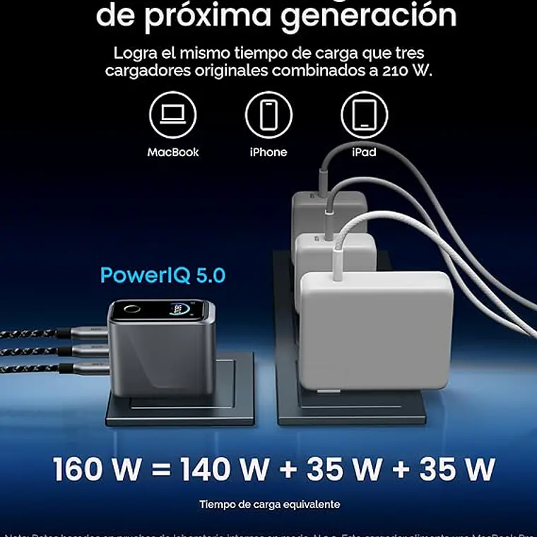 Cargador Anker Prime 160w Gan Con Pantalla Táctil Smart 5