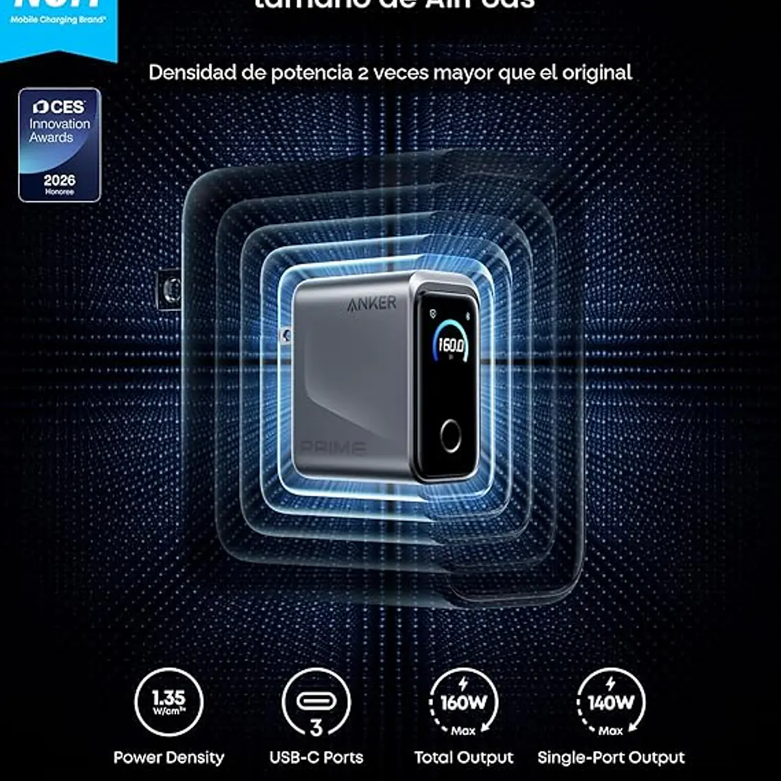Cargador Anker Prime 160w Gan Con Pantalla Táctil Smart 3
