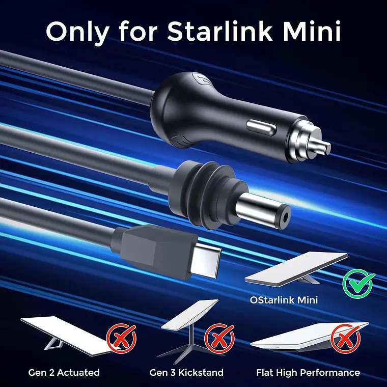 Cable de Alimentación 3 en 1 de 3 Metros Para Starlink Mini Tipo Cigarrera 3