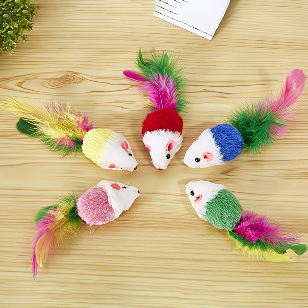 Juguete Raton con Plumas Set x5  1