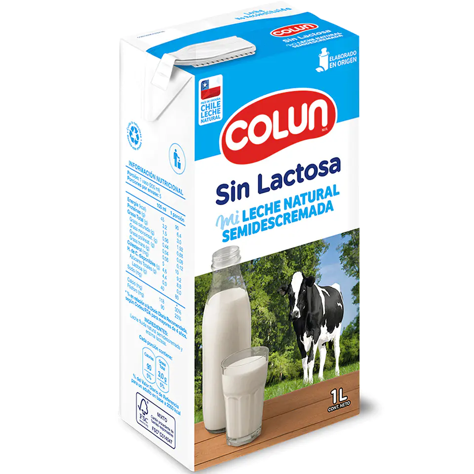 Leche Colun Semidescremada Sin Lactosa 1 L 1
