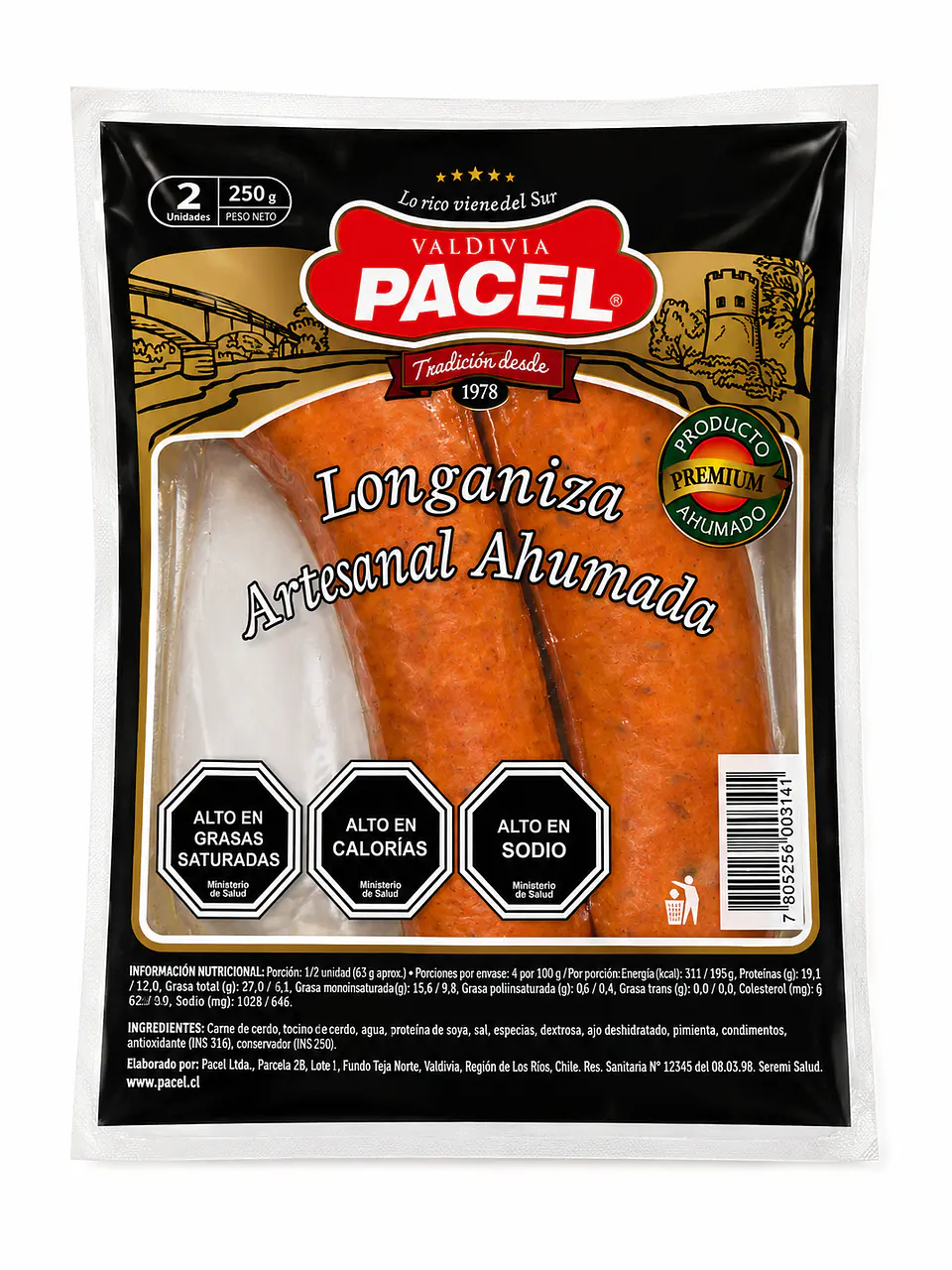 Longaniza Artesanal Ahumada Pacel 250 g 1