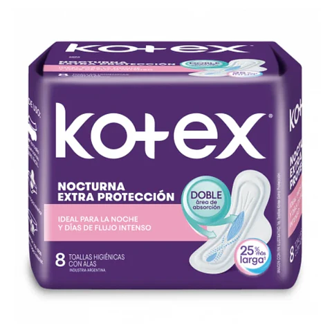 Kotex Nocturna Extra Protección Extra Suave Flujo Intenso 8 Unidades