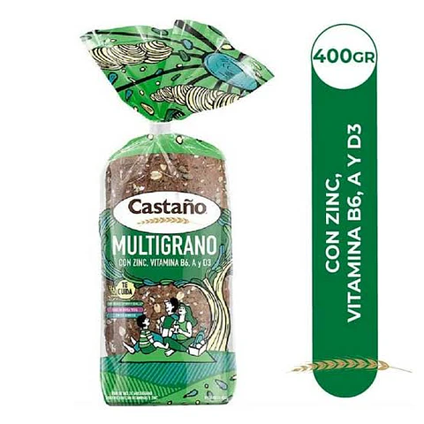 Pan de Molde Multigrano con Zinc y Vitaminas Castaño 400 g
