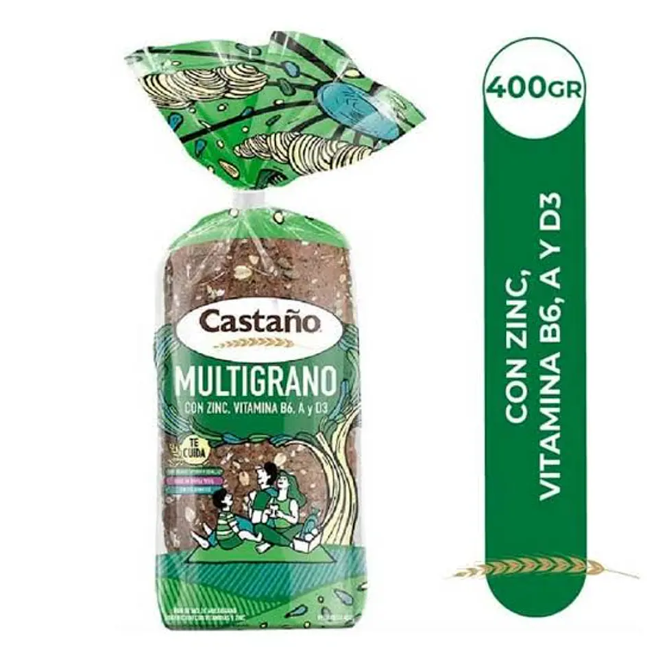 Pan de Molde Multigrano con Zinc y Vitaminas Castaño 400 g 1