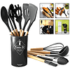 Set de Utensillos 12 pack silicona mango de madera  1