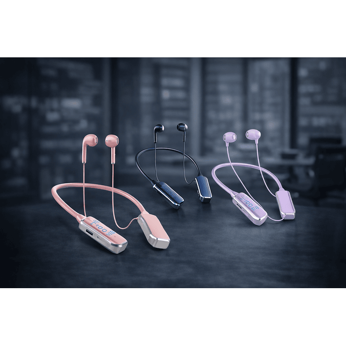 Audífonos Bluetooth recargables con display (tipo neckband)