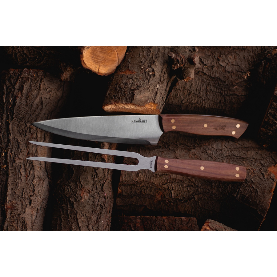 Set Parrillero Tenedor y Cuchillo + Funda de Cuero Kangkawe