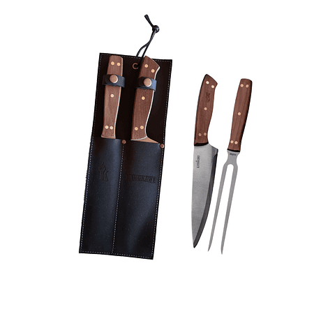 Set Parrillero Pincho Y Cuchillo + Funda De Cuero Kangkawe