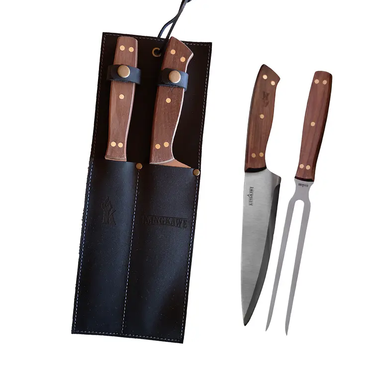 Set Parrillero Pincho Y Cuchillo + Funda De Cuero Kangkawe 1