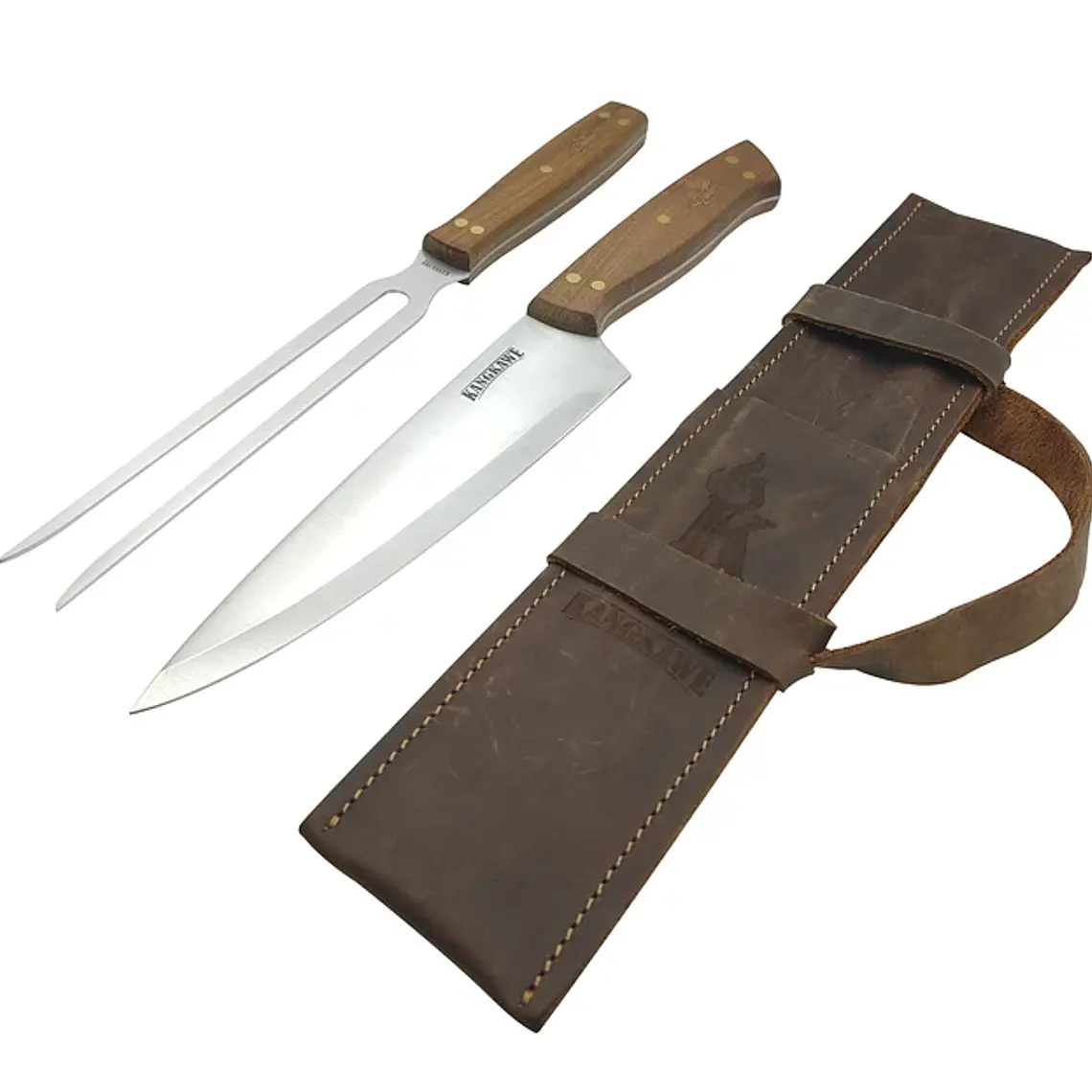 Set Parrillero Portable Cuchillo + Tenedor + Funda Cuero Pro 1