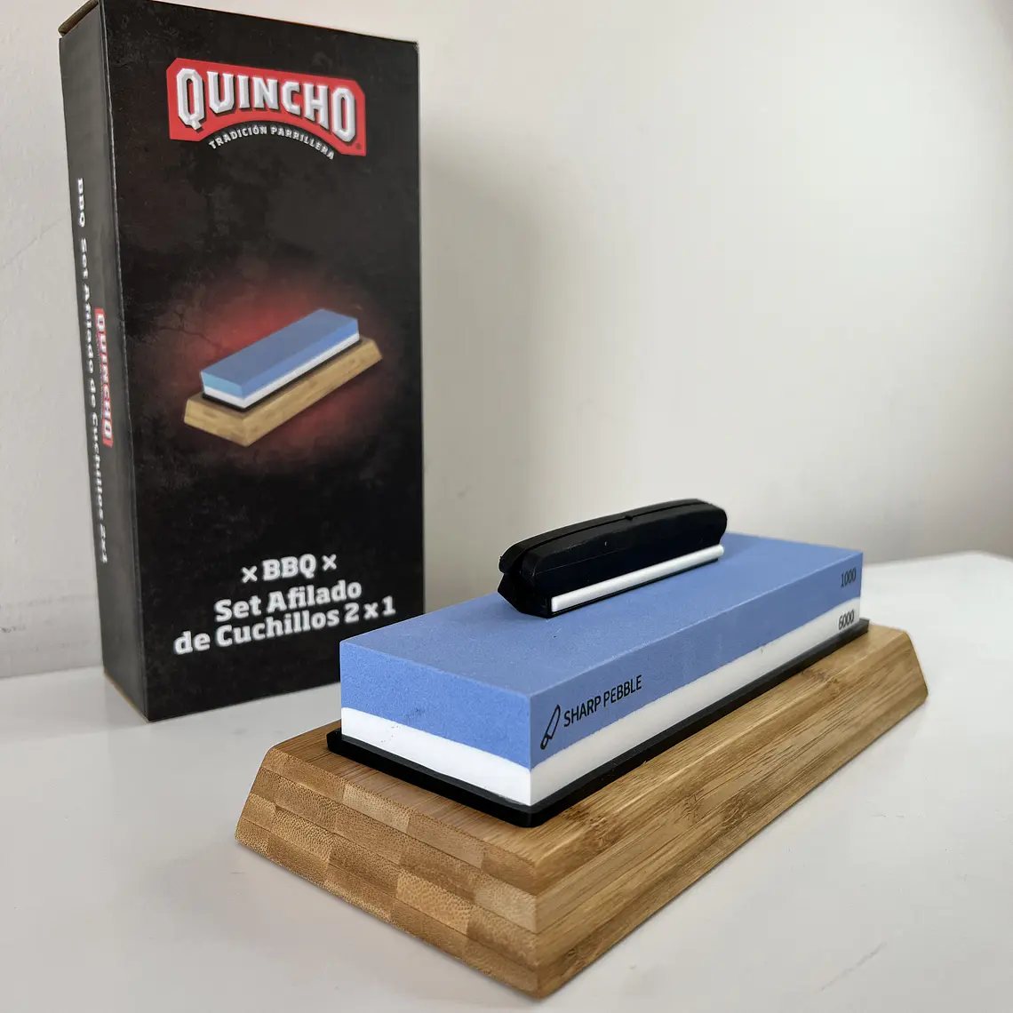 Piedra Afilar Cuchillos Base Madera Fácil Manejo Quincho Bbq 2