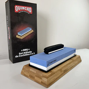 Piedra Afilar Cuchillos Base Madera Fácil Manejo Quincho Bbq