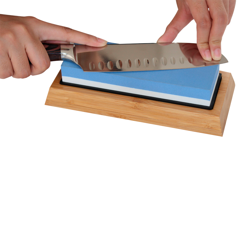 Piedra Afilar Cuchillos Base Madera Fácil Manejo Quincho Bbq