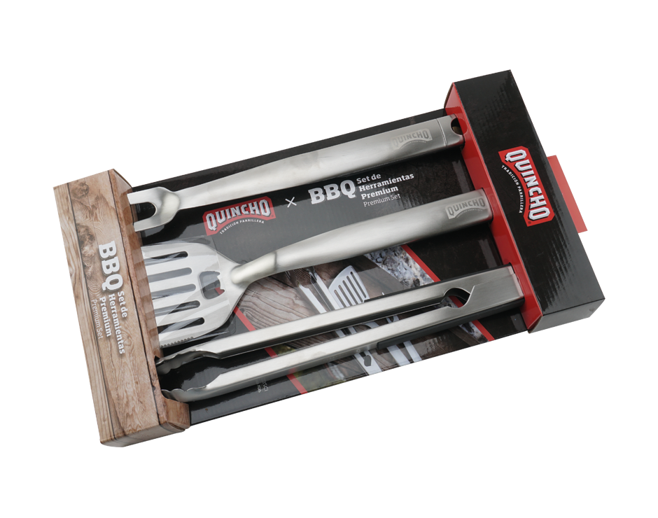 Set Kit Parrillero Premium Tenaza + Espátula + Pincho Asados Quincho