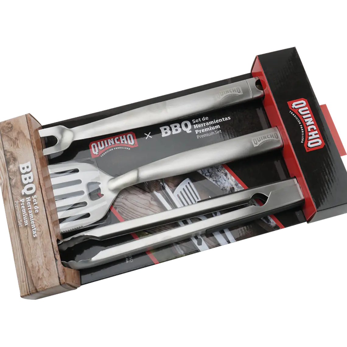 Set Kit Parrillero Premium Tenaza + Espátula + Pincho Asados Quincho 1