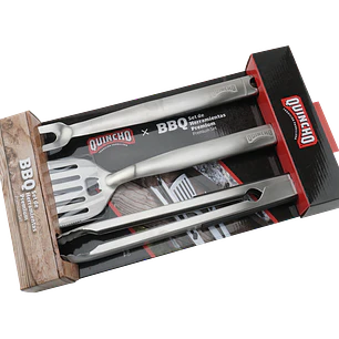 Set Kit Parrillero Premium Tenaza + Espátula + Pincho Asados Quincho
