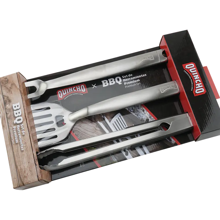 Set Kit Parrillero Premium Tenaza + Espátula + Pincho Asados Quincho 1