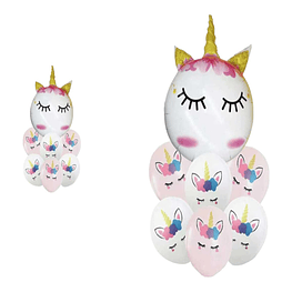 Set De Globos Unicornio Metalizado Y Látex 7pcs