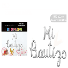 Set Globos Letras Feliz Mi Bautizo Plateado