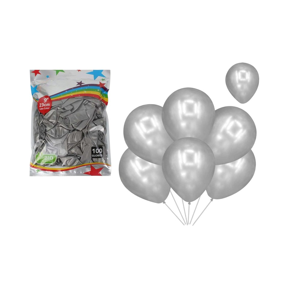 Globos Plateado 23 Cm 100 Pcs 