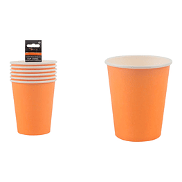 Vasos Naranja Fluor De Carton 250 Ml 6 Pcs