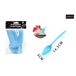 Cucharas Plástica Celeste 20 Pcs  15 Cm