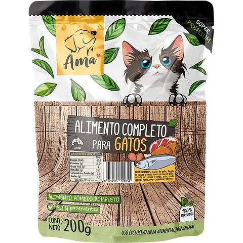 Alimento natural Ama Sachet para gatos Menú Pollo 200g