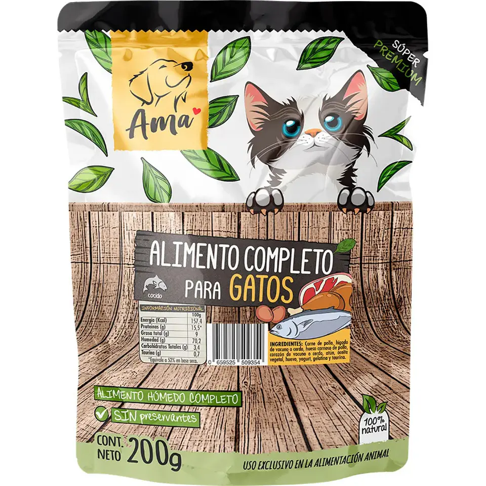 Alimento natural Ama Sachet para gatos Menú Pollo 200g 1