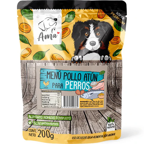Alimento natural Ama Sachet para perros Menú Pollo Atún 200g