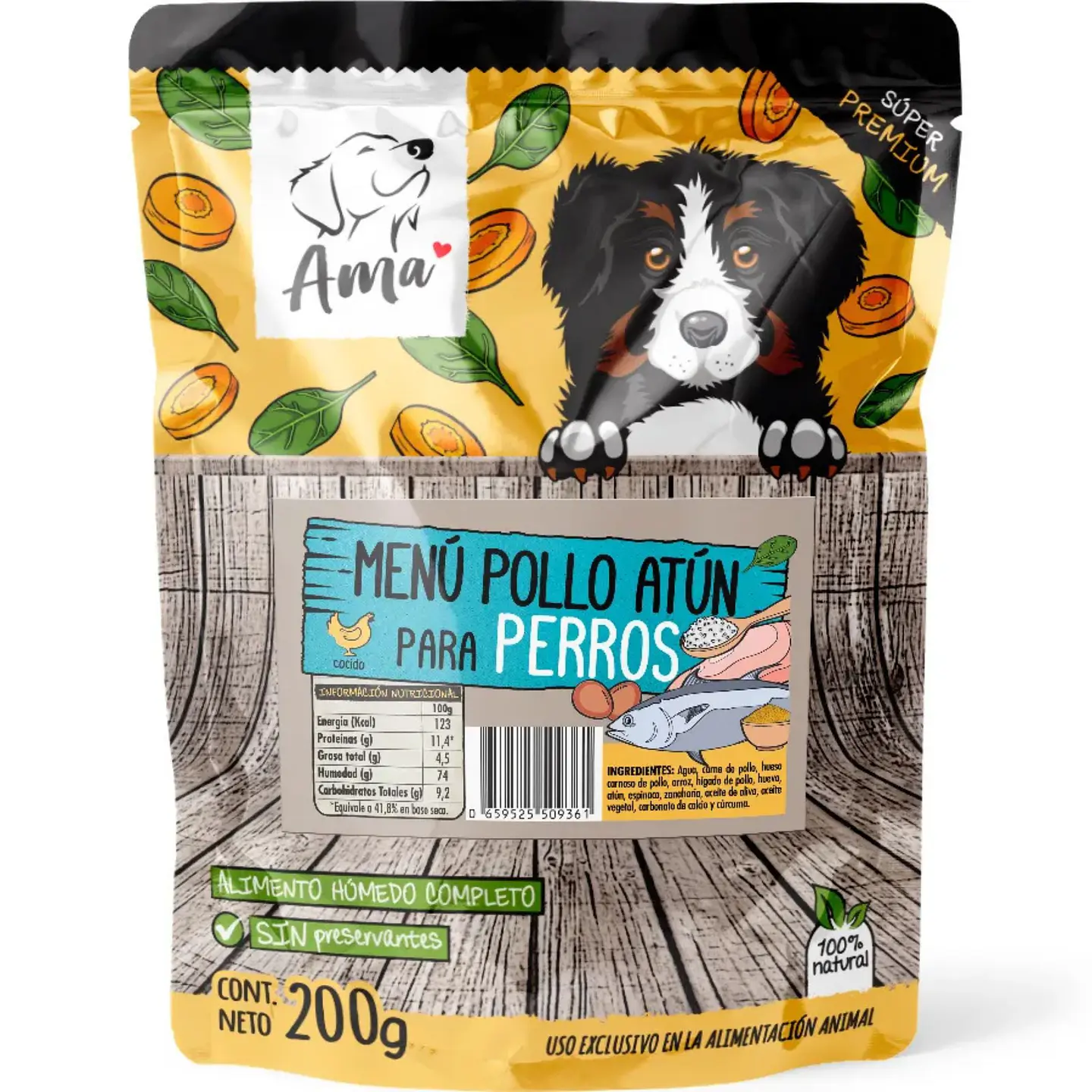 Alimento natural Ama Sachet para perros Menú Pollo Atún 200g 1