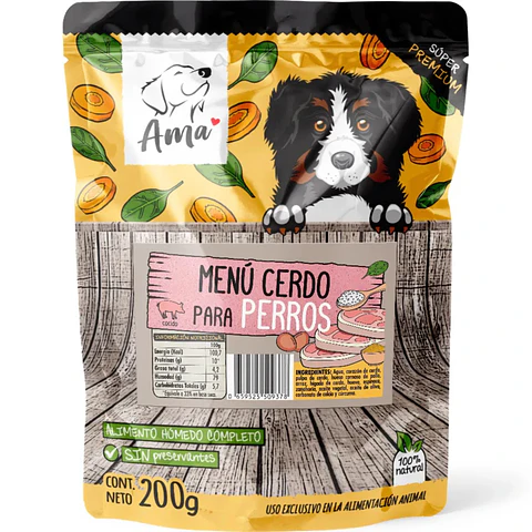 Alimento Natural para perros Ama Menú Cerdo 200g
