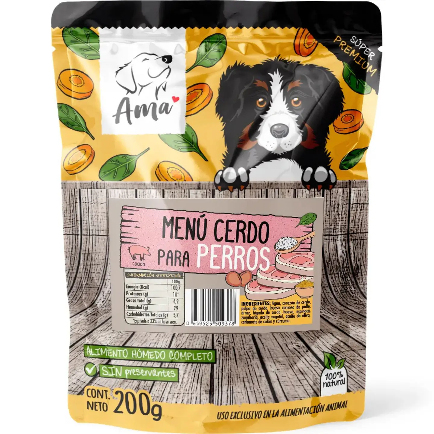 Alimento Natural para perros Ama Menú Cerdo 200g 1