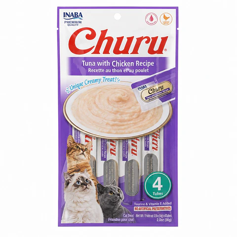 Inaba Churu Pollo con Camarón 4 x 14 g – Snack Cremoso para Gatos