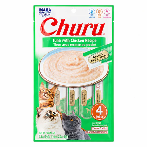 Inaba Churu Atún con Pollo 4 x 14 g – Snack Cremoso para Gatos