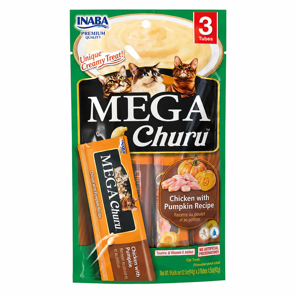Inaba Mega Churu Pollo con Zapallo 3 x 48 g – Snack Cremoso para Perros 1
