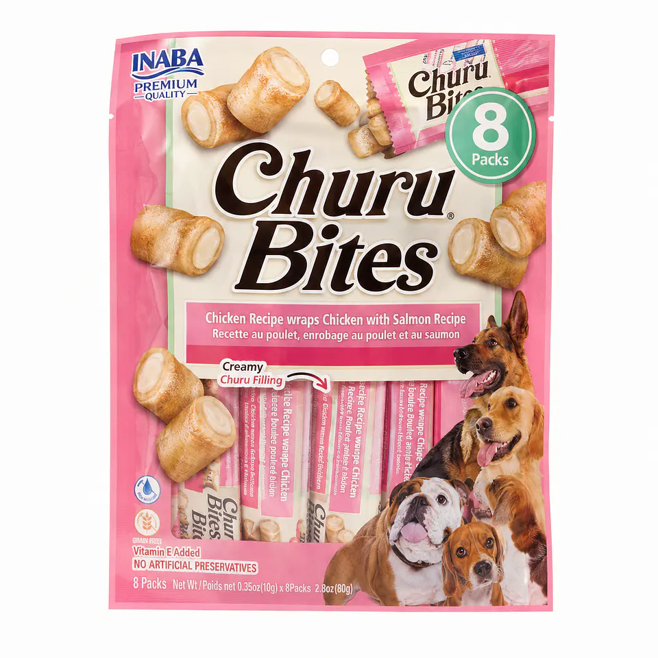 Inaba Churu Bites Pollo con Salmón 8 x 12 g – Snack Blando para Perros 1