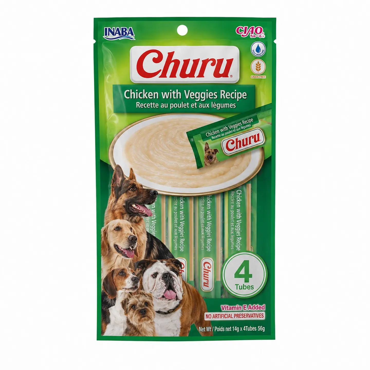 Inaba Churu Dog Pollo con Vegetales 4 x 14 g – Snack Cremoso para Perros 1